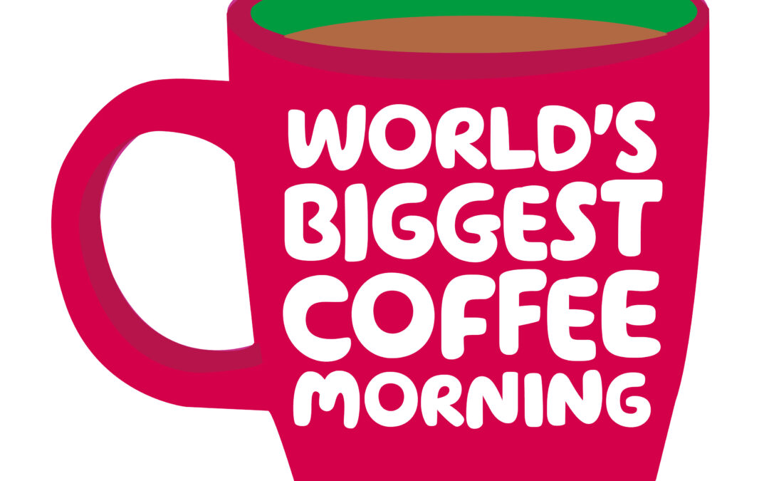 Macmillan coffee morning - Red mug with World's Coffee Morning written on itBiggest
