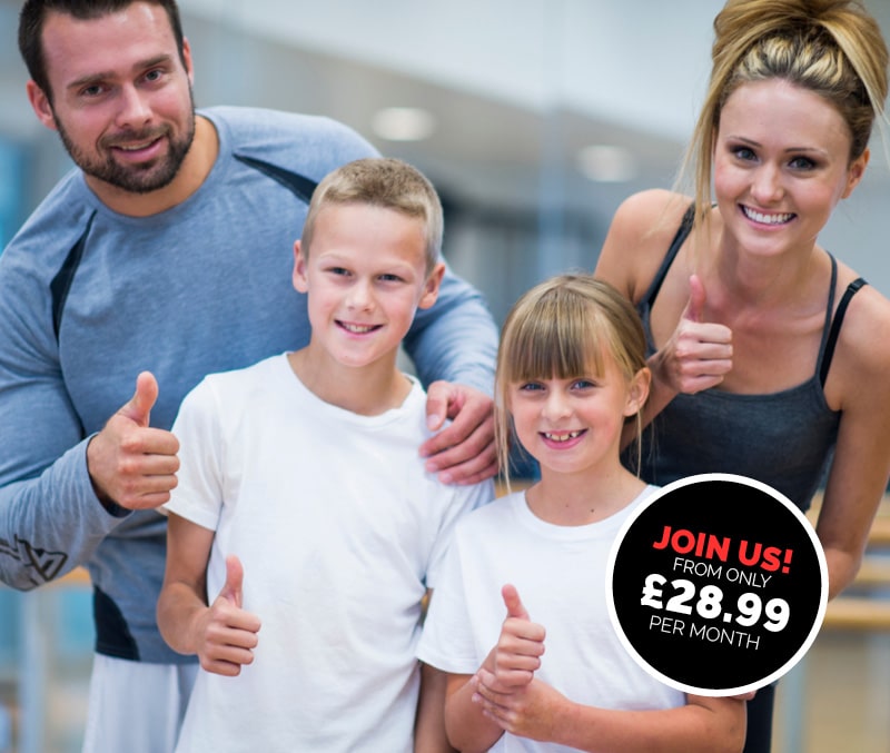 Family with fitness clothing on